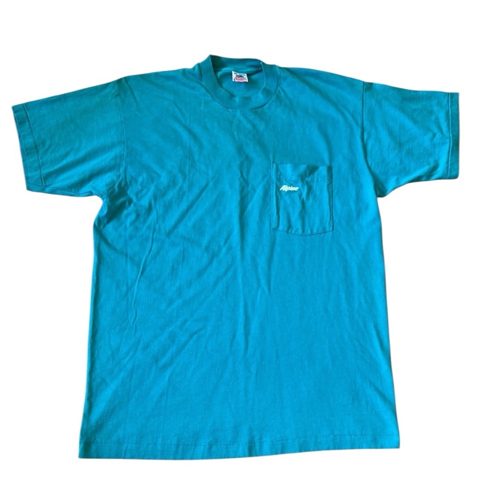Vintage Single Stitch Pocket T-Shirt Alpine Cigarette Skier Blue 100% Cotton USA - Picture 5 of 14